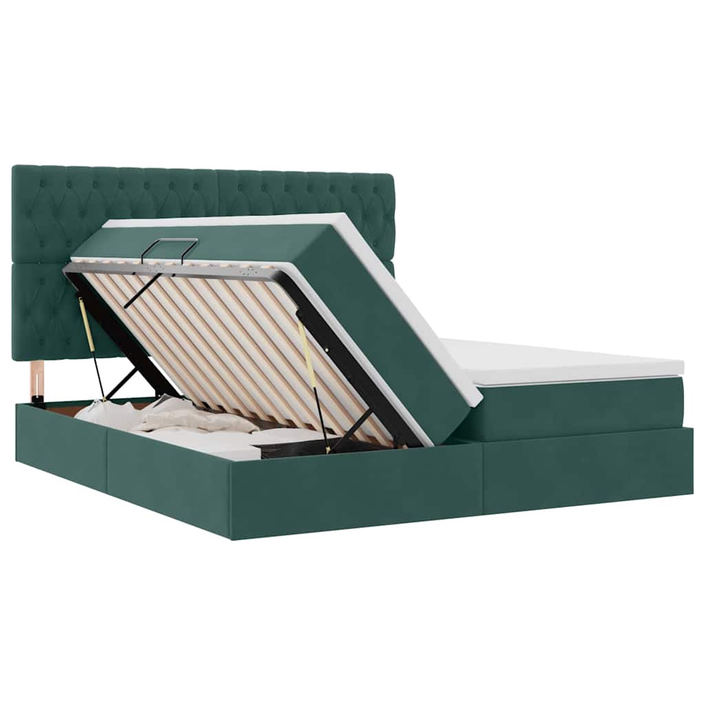 Letto con contenitore LED e materasso Verde Scuro 200 x 200 cm
