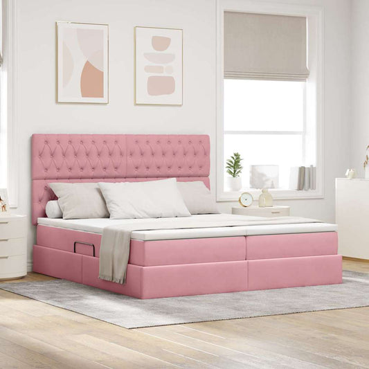 Letto con contenitore LED e materasso Rosa 200 x 200 cm Velluto