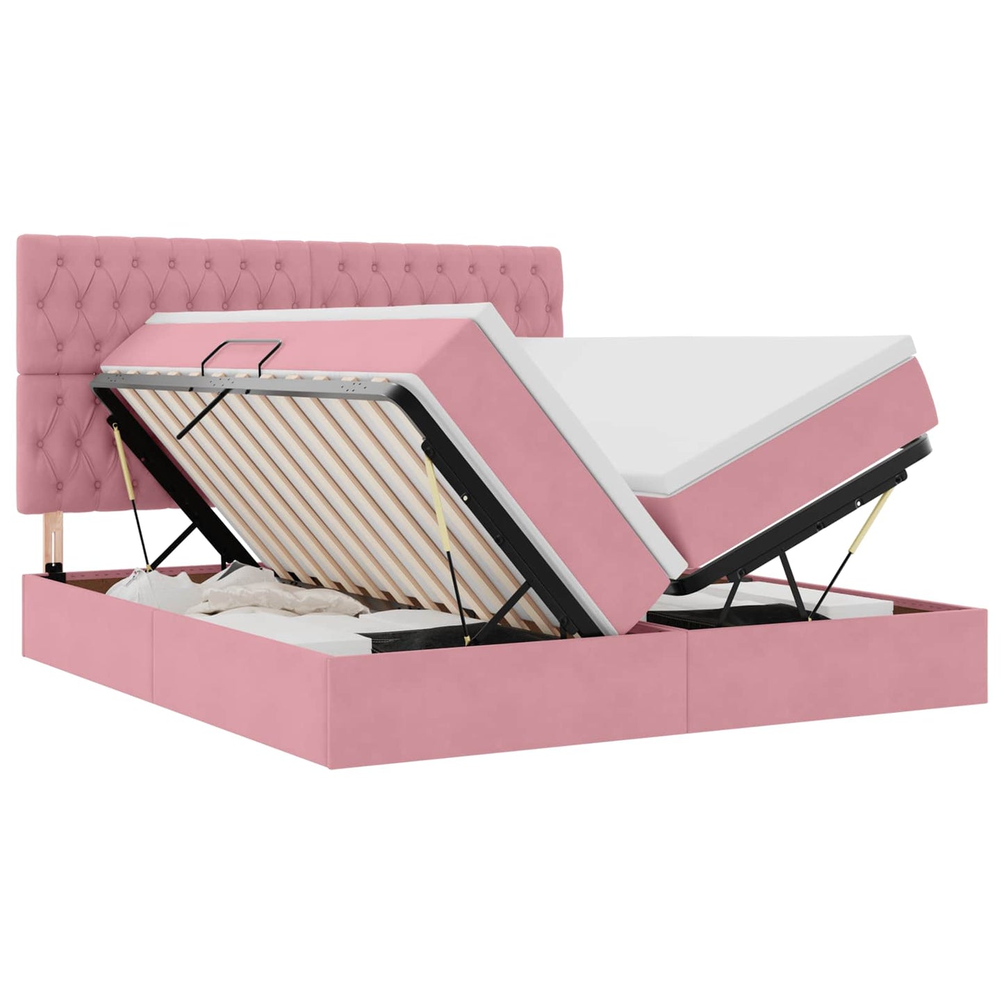 Letto con contenitore LED e materasso Rosa 200 x 200 cm Velluto