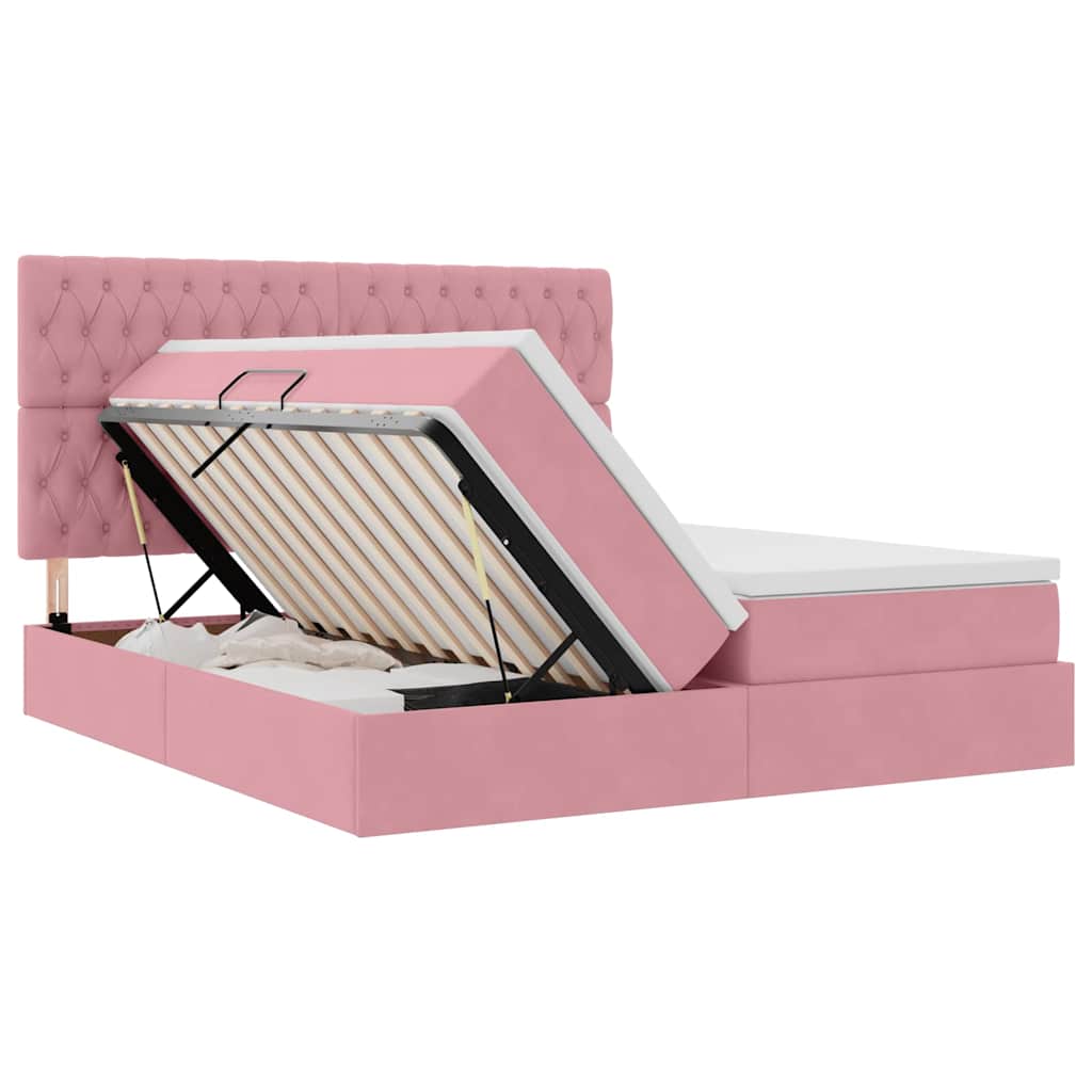 Letto con contenitore LED e materasso Rosa 200 x 200 cm Velluto
