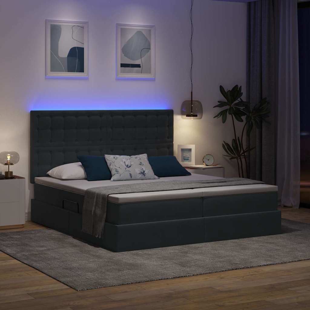 Letto con contenitore LED e materasso Grigio Scuro 180 x 200 cm