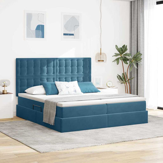 Letto con contenitore LED e materasso Blu Scuro 180 x 200 cm