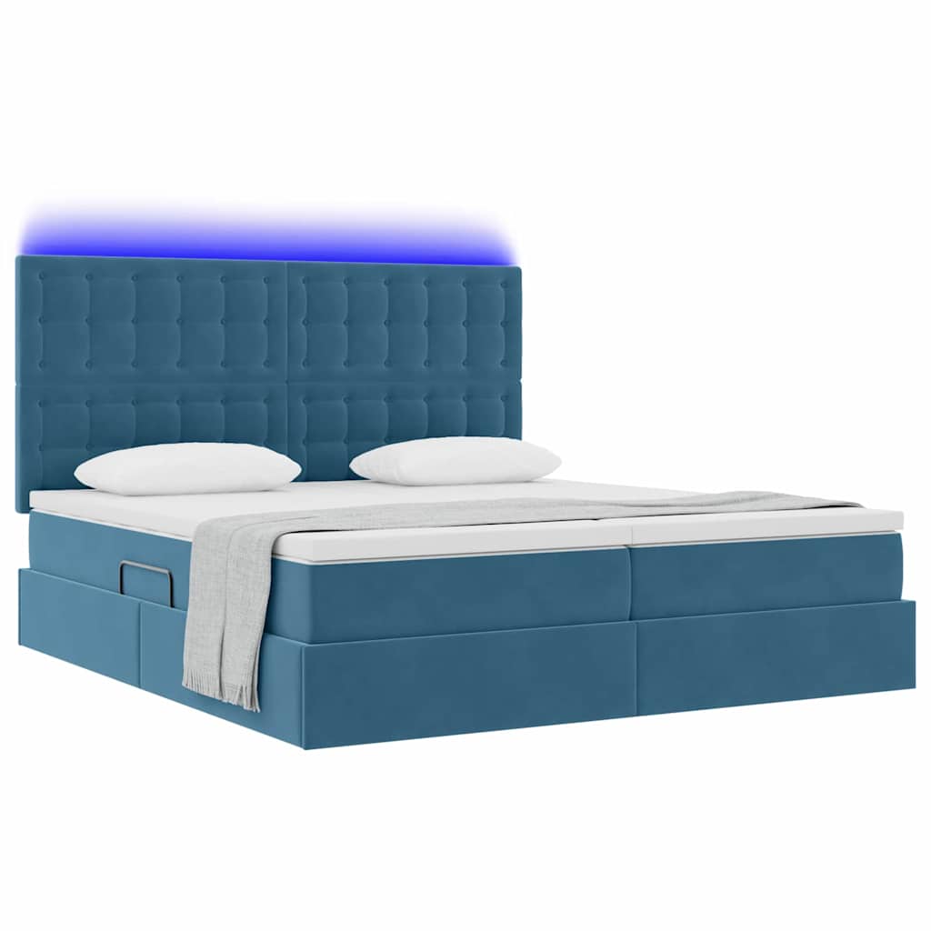 Letto con contenitore LED e materasso Blu Scuro 180 x 200 cm