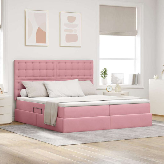 Letto con contenitore LED e materasso Rosa 180 x 200 cm Velluto