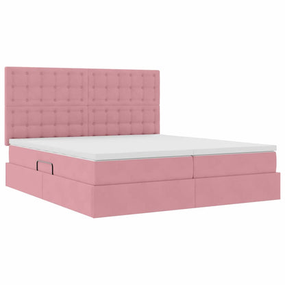 Letto con contenitore LED e materasso Rosa 180 x 200 cm Velluto