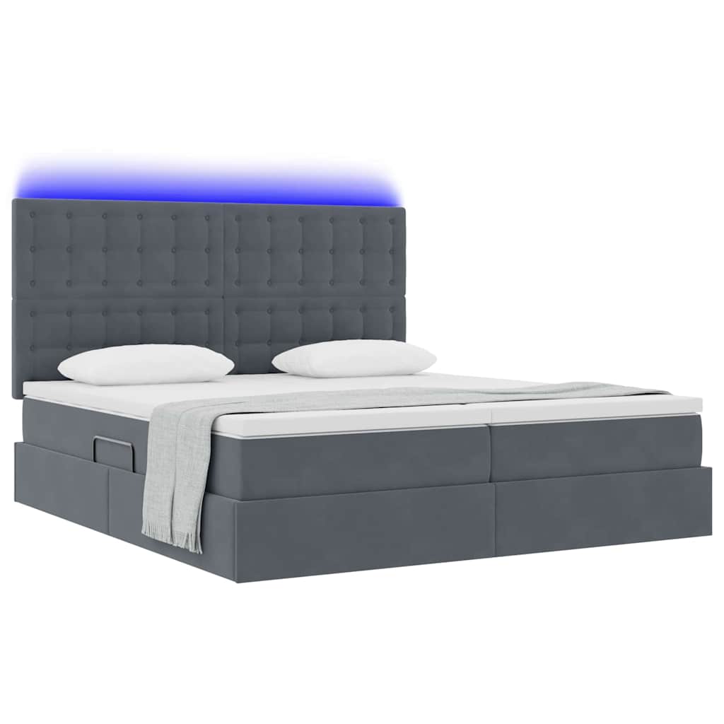 Letto con contenitore LED e materasso Grigio Scuro 200 x 200 cm