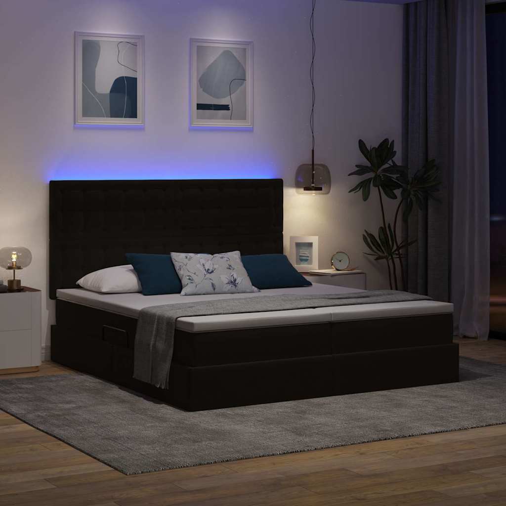Letto con contenitore LED e materasso Nero 200 x 200 cm Velluto