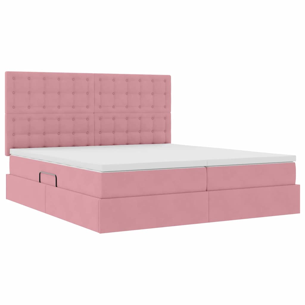 Letto con contenitore LED e materasso Rosa 200 x 200 cm Velluto