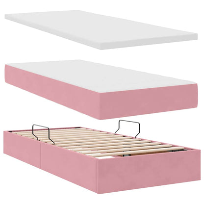 Letto con contenitore LED e materasso Rosa 200 x 200 cm Velluto