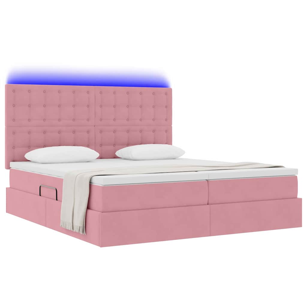 Letto con contenitore LED e materasso Rosa 200 x 200 cm Velluto