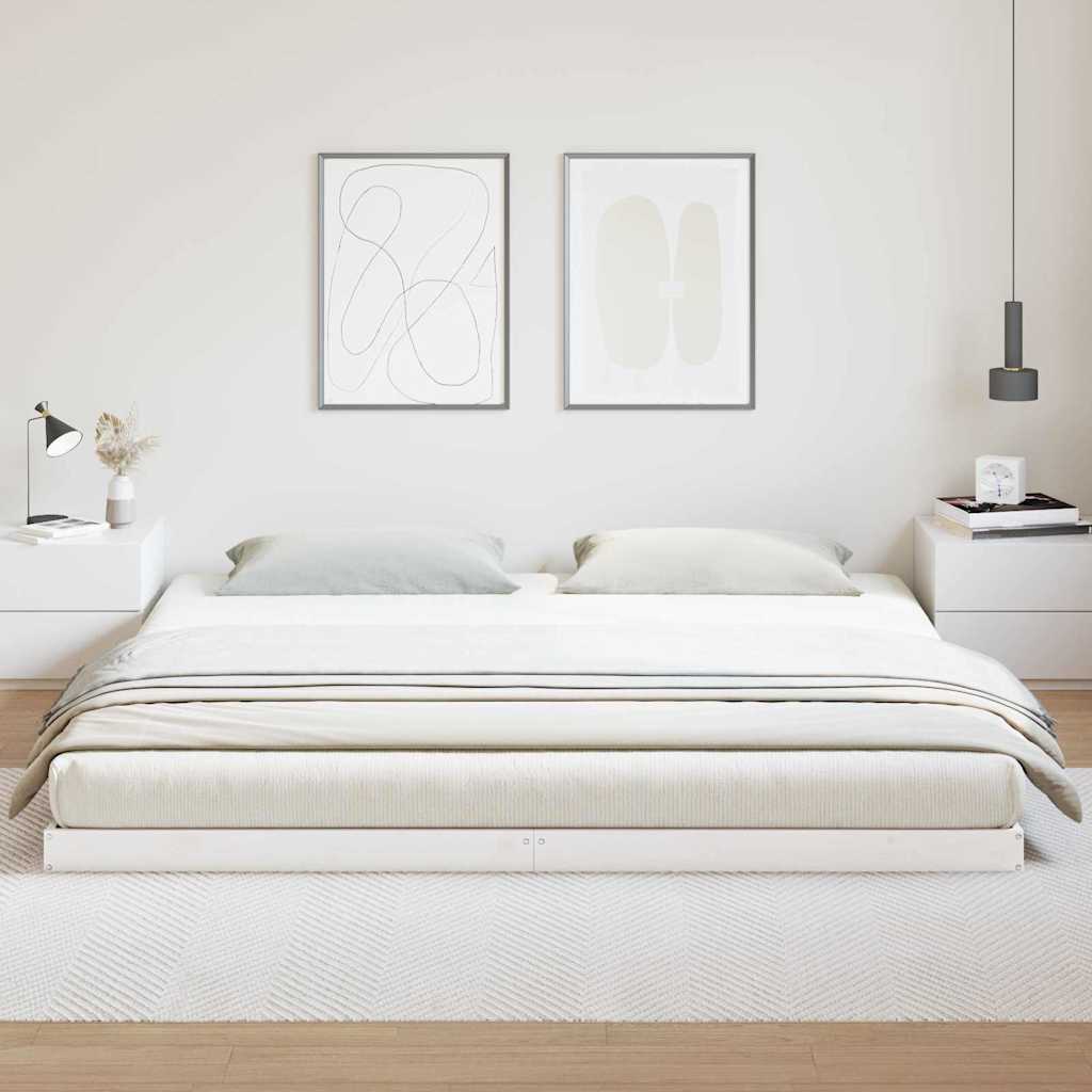 Struttura letto a terra Bianco 213,5 x 184 x 9 cm Pino massello