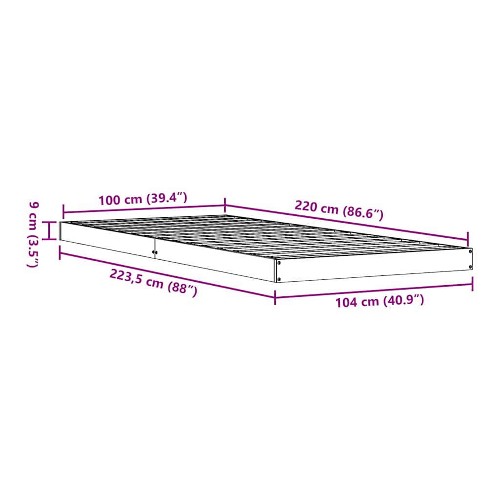 Struttura letto a terra Naturale 100 x 220 cm Pino massello | homemem39