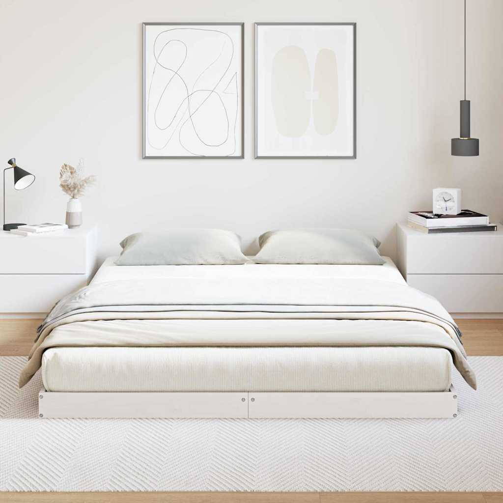 Struttura letto a terra Bianco 140 x 220 cm Pino massello | homemem39