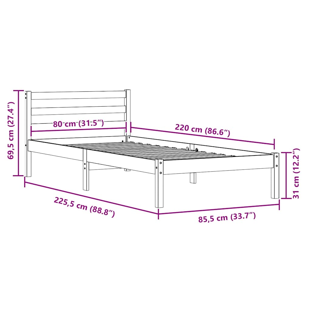 Struttura del letto con testiera Bianco 225,5 x 85,5 x 69,5 cm | homemem39