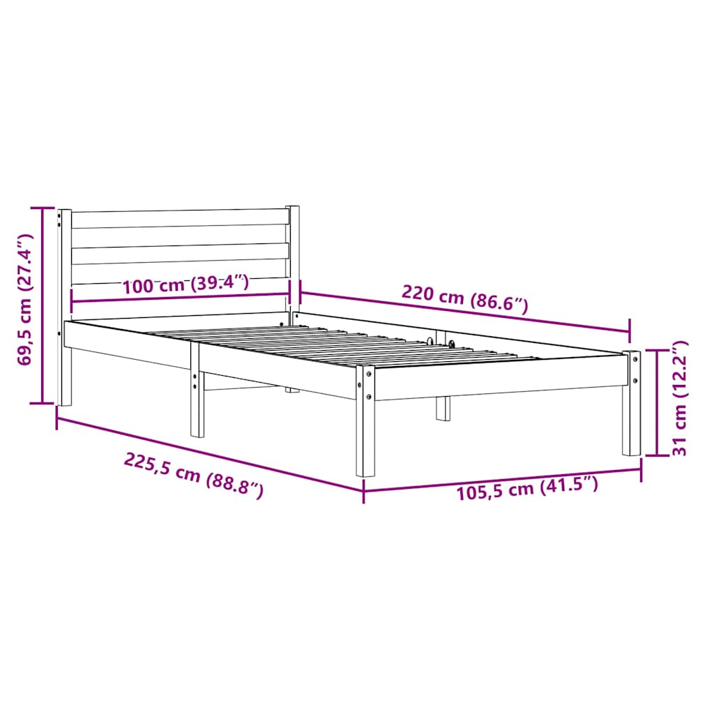Struttura del letto Marrone 225,5 x 105,5 x 69,5 cm | homemem39