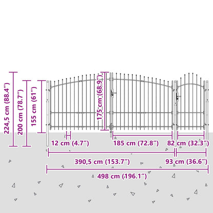 Cancello da giardino Nero 100 x 400 cm Acciaio
