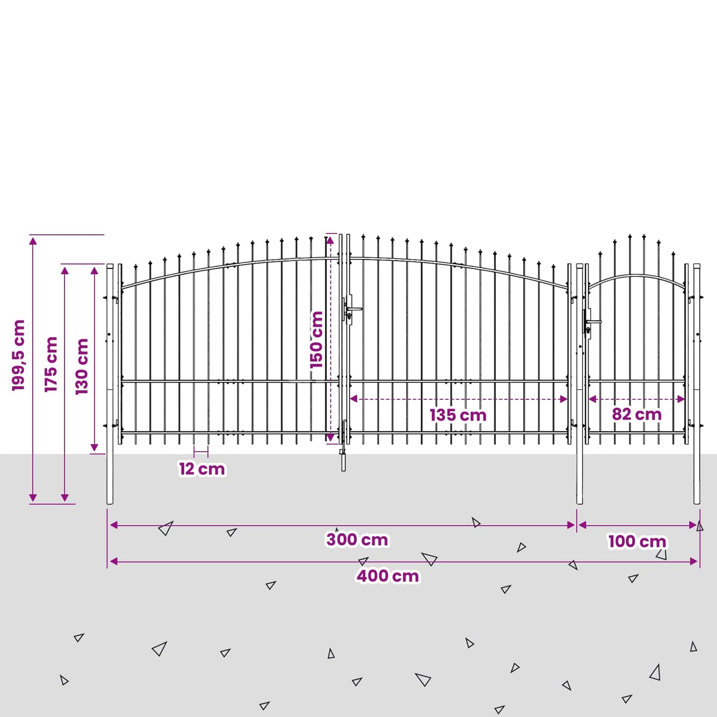 Cancello da giardino Woerden Grigio 150 x 400 cm Acciaio