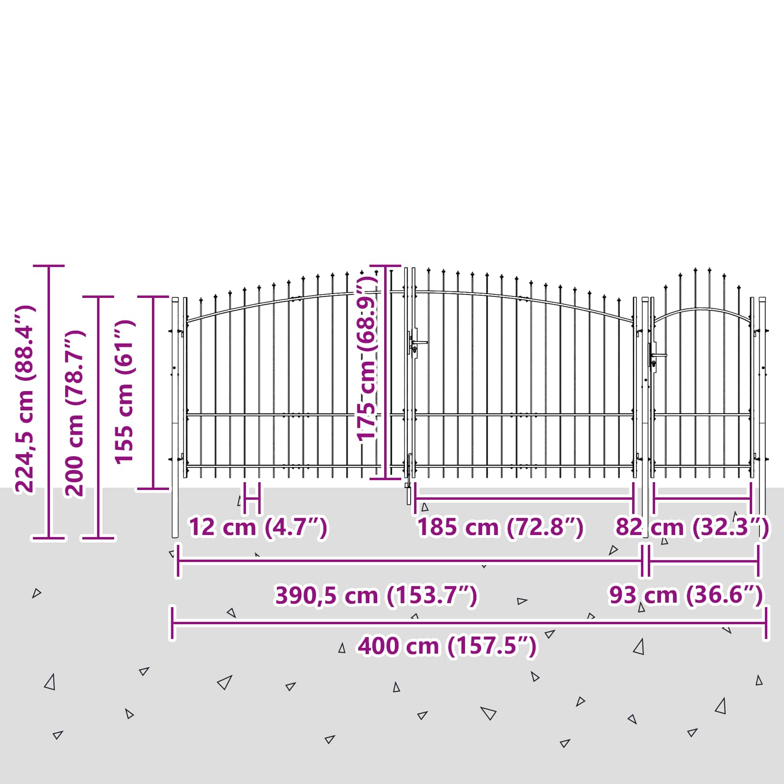 Cancello da giardino Woerden Grigio 195 x 400 cm Acciaio | homemem39