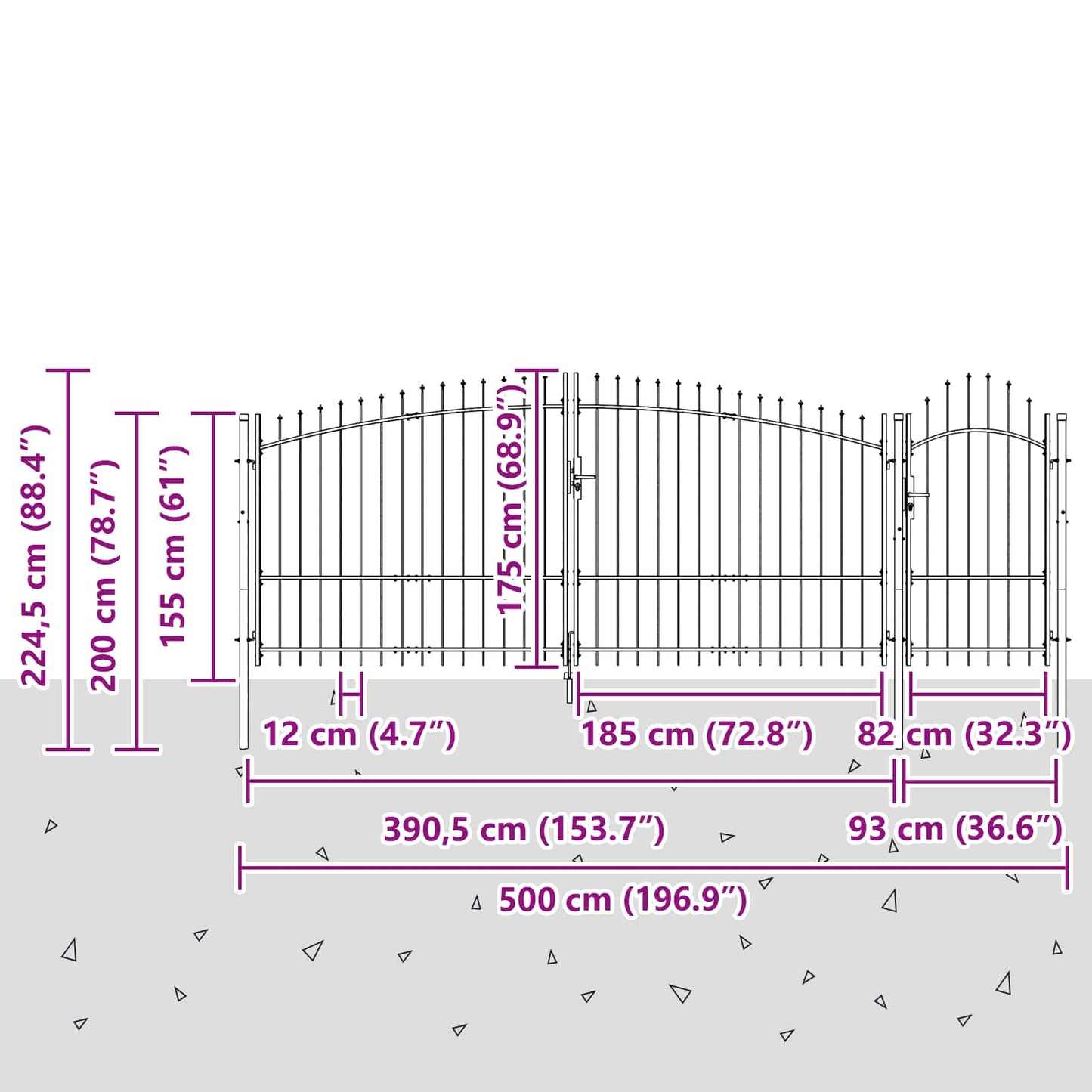 Cancello da giardino Woerden Grigio 125 x 500 cm Acciaio | homemem39