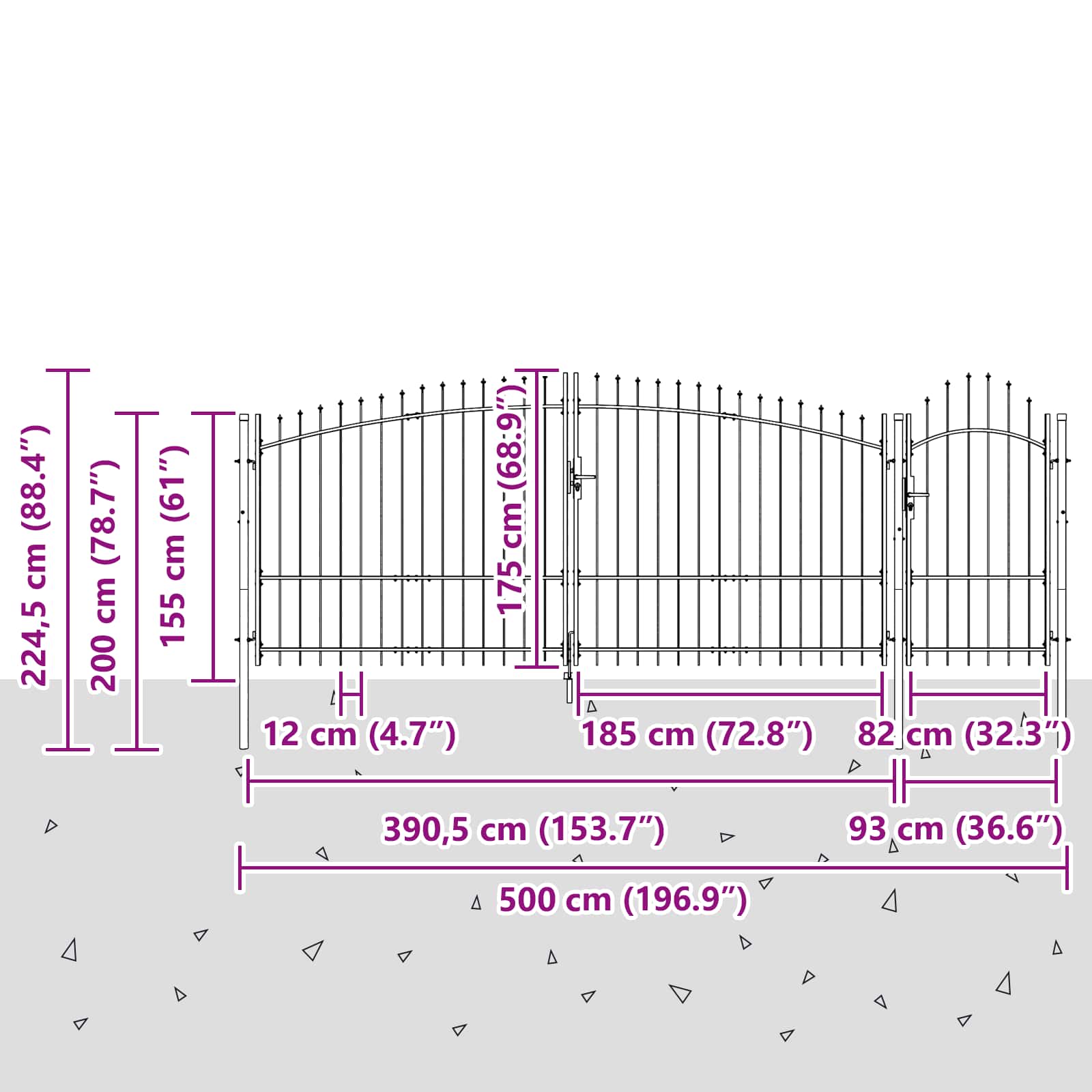 Cancello da giardino Woerden Grigio 175 x 500 cm Acciaio | homemem39