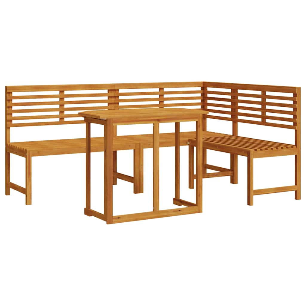 Set Panchina da Giardino 3 pcs Marrone legno massello di acacia
