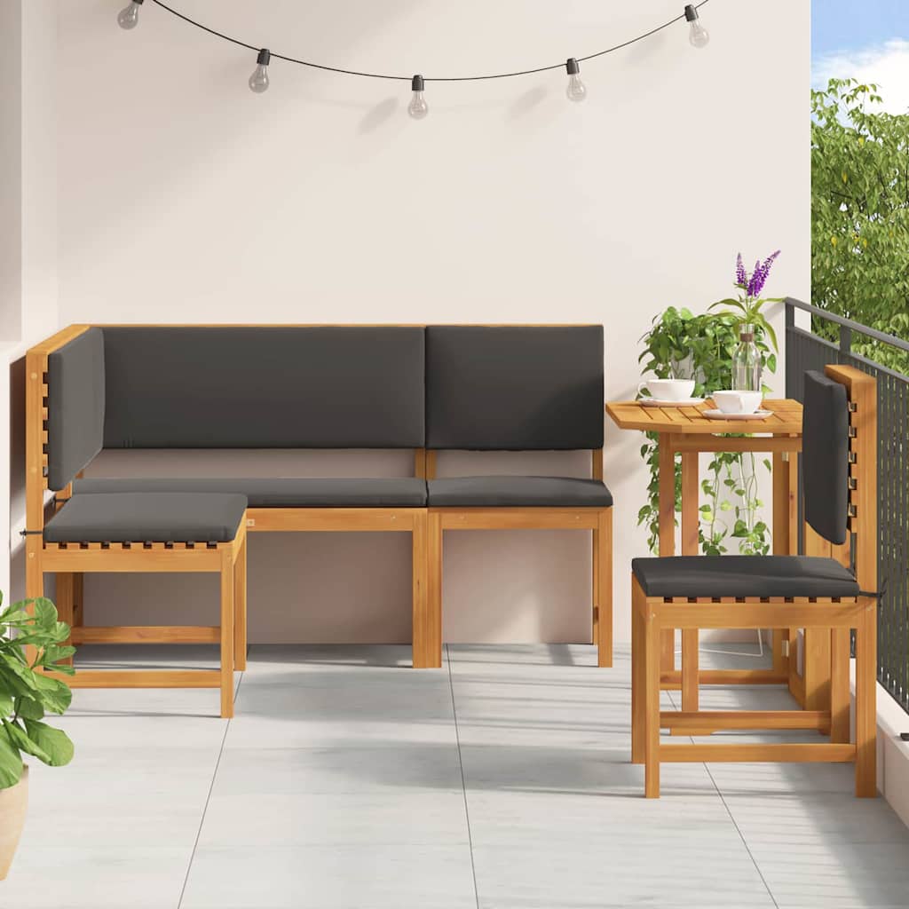 Set Panchina da Giardino 4 pcs Marrone legno massello di acacia