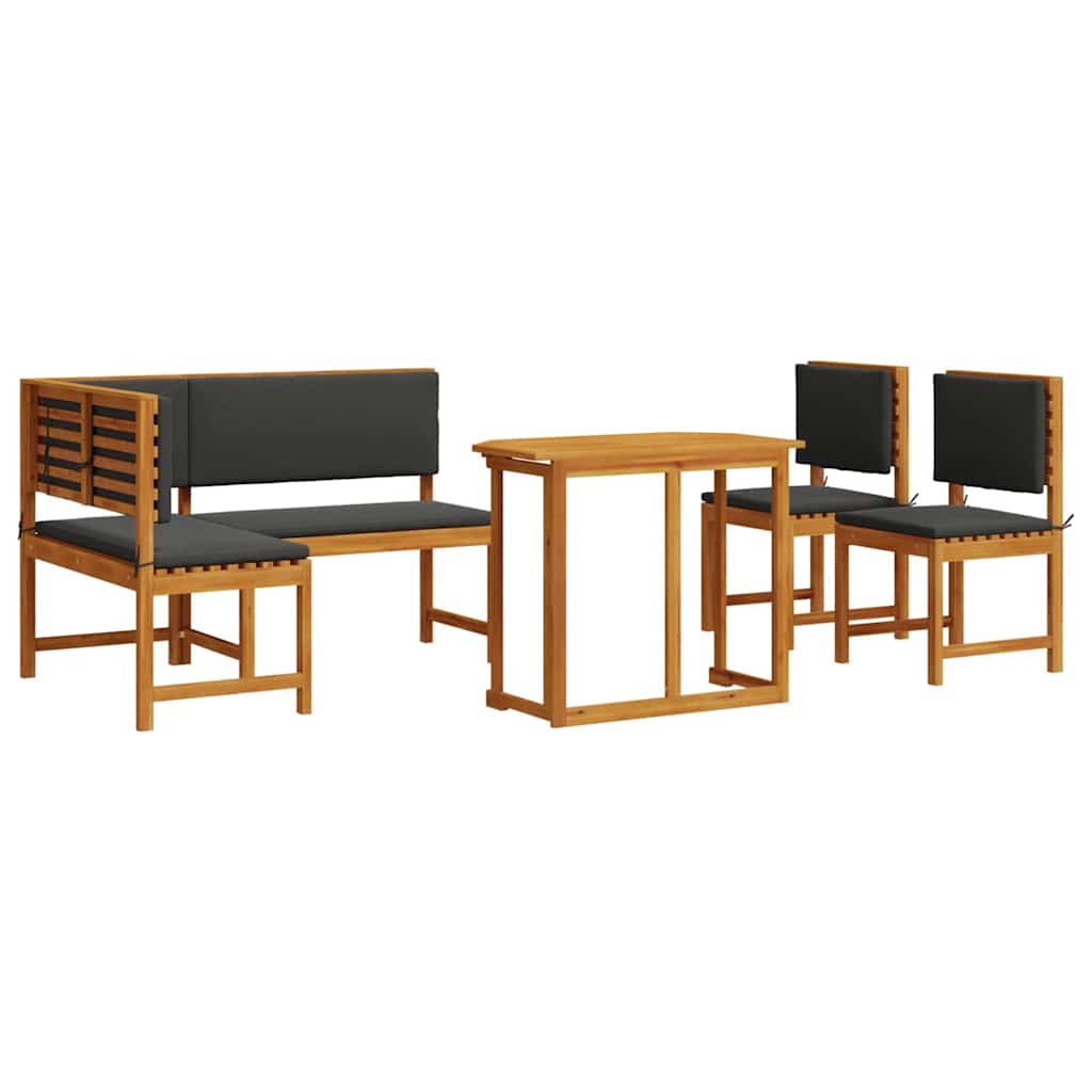 Set Panchina da Giardino 4 pcs Marrone legno massello di acacia