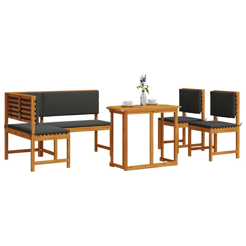 Set Panchina da Giardino 4 pcs Marrone legno massello di acacia