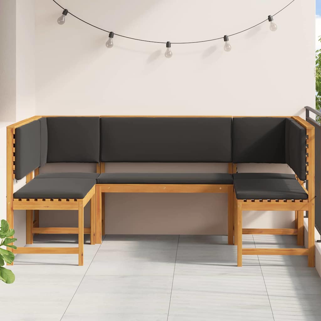 Set Panchina da Giardino 5 pcs Marrone legno massello di acacia
