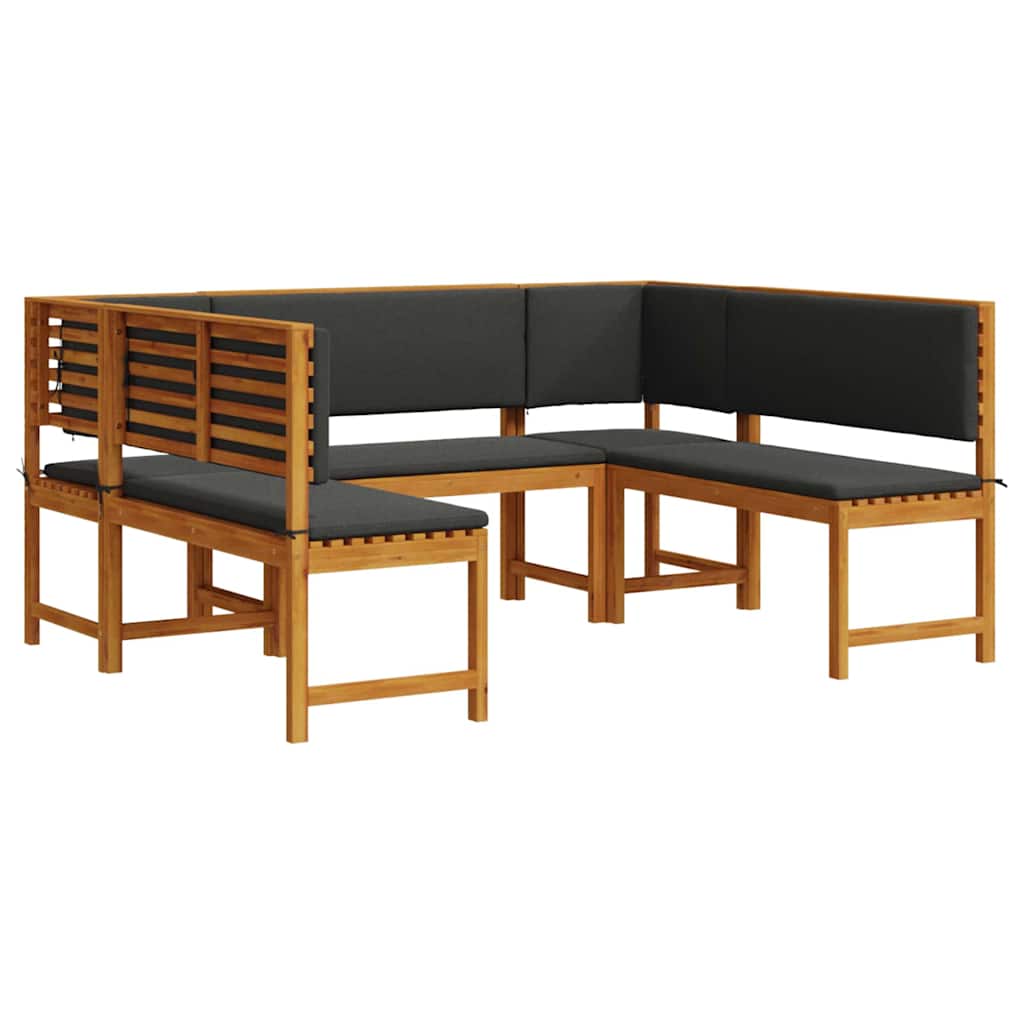 Set Panchina da Giardino 5 pcs Marrone legno massello di acacia