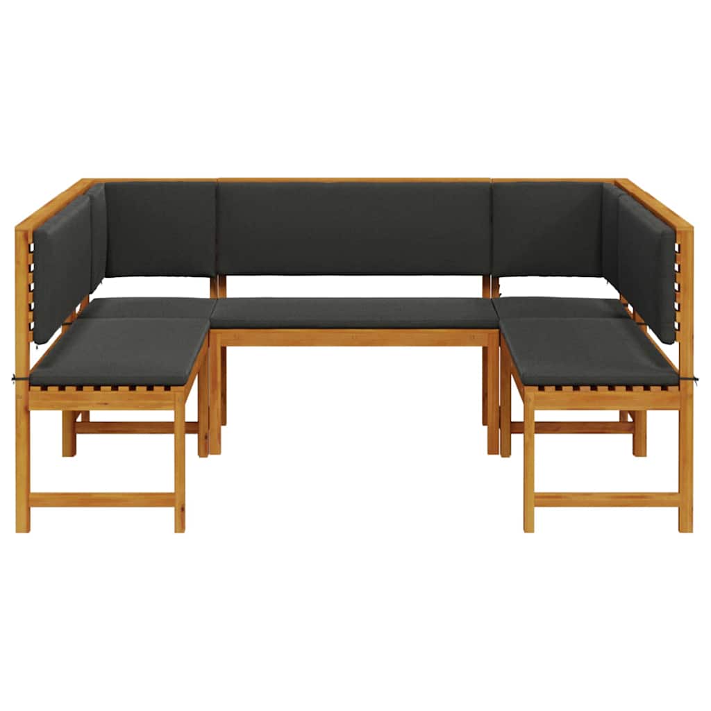 Set Panchina da Giardino 5 pcs Marrone legno massello di acacia