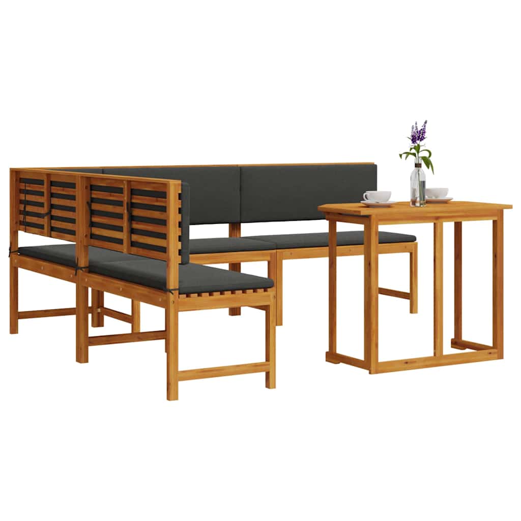 Set Panchina da Giardino 4 pcs Marrone legno massello di acacia