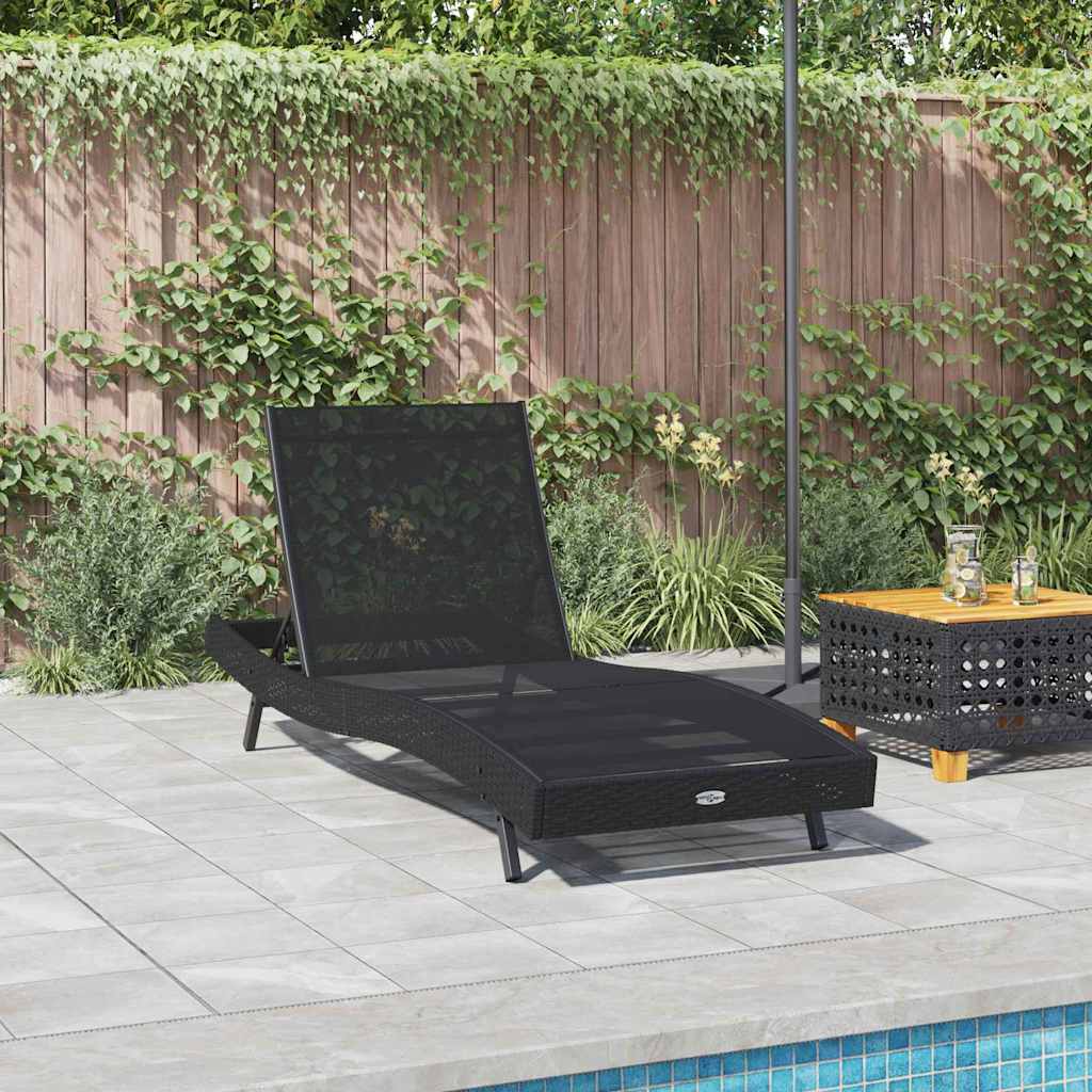 Lettino Nero 70 x 197 x 82 cm Rattan Sintetico e Metallo