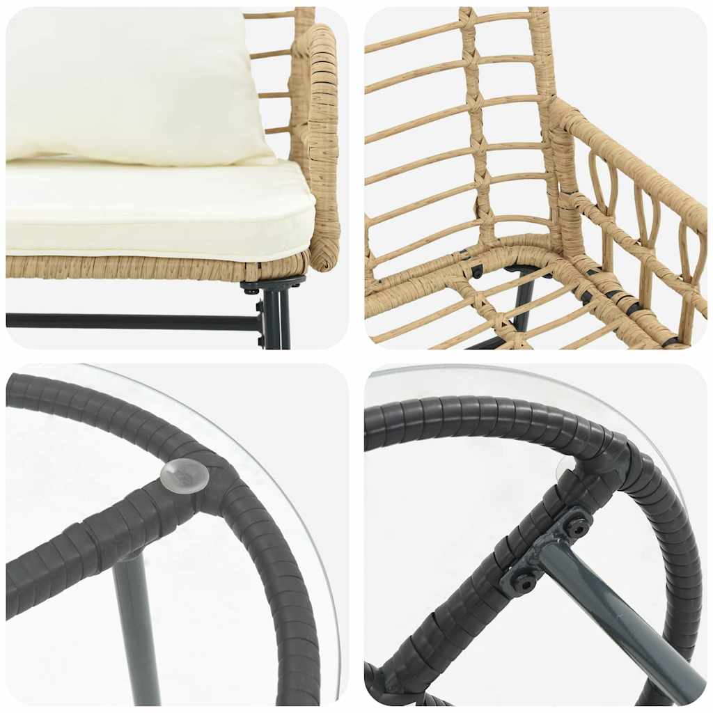 Set da Pranzo per Giardino 3 pcs Marrone e Crema polyrattan | homemem39