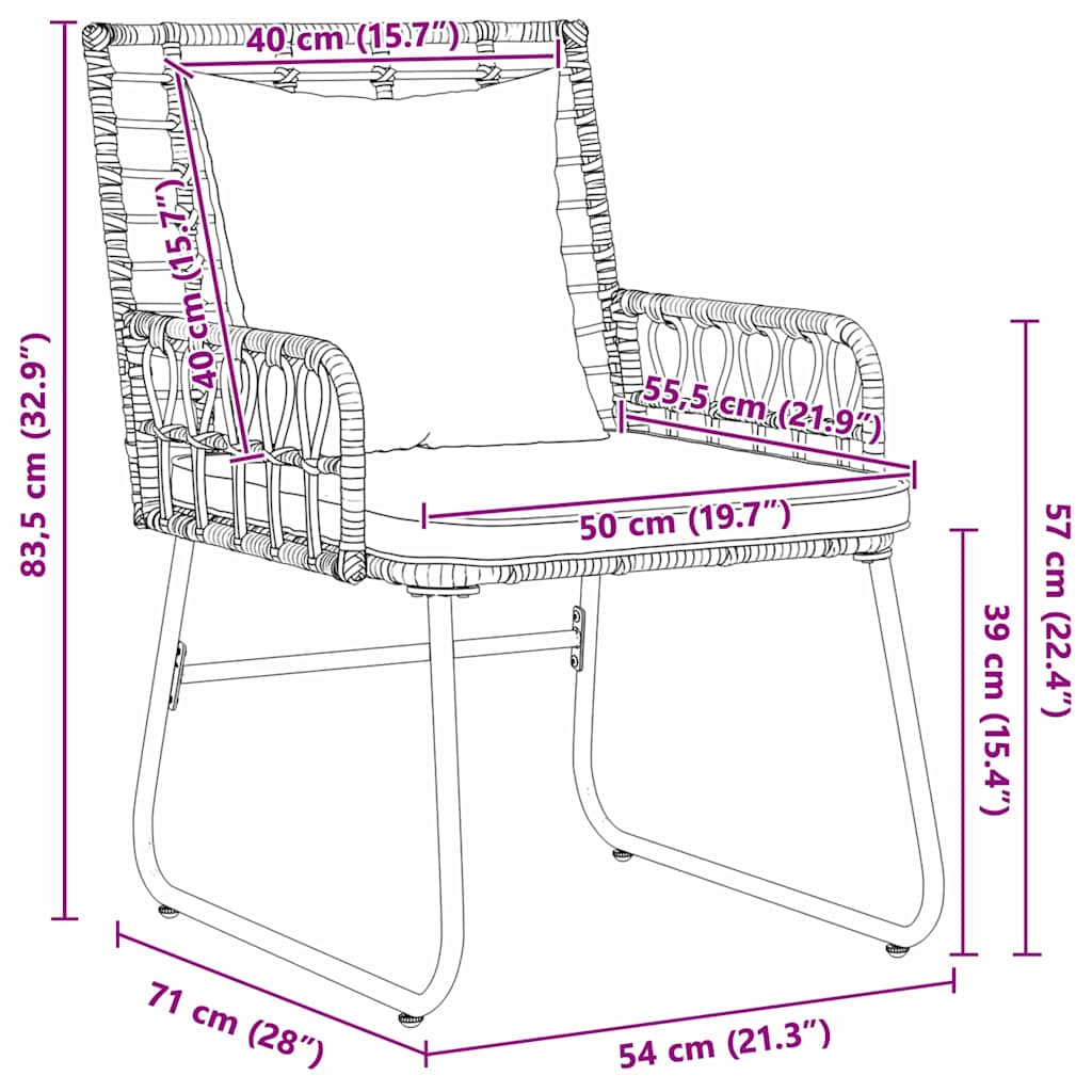 Set da Pranzo per Giardino 3 pcs Marrone e Crema - homemem39