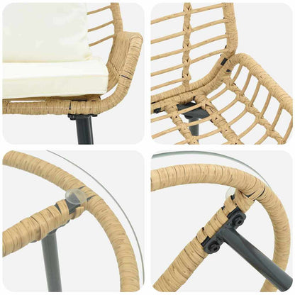 Set da Pranzo per Giardino 3 pcs Marrone e Crema polyrattan | homemem39
