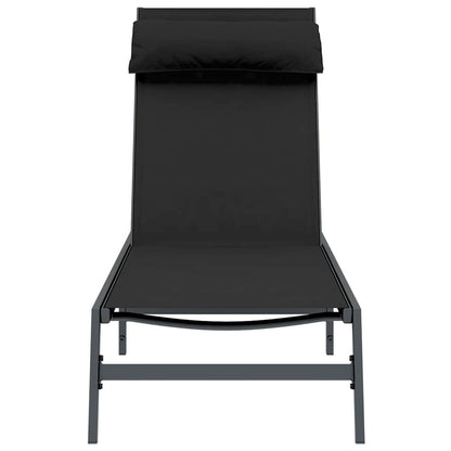 Lettino 1-persona Nero 197 x 54 x 86 cm Acciaio e textilene