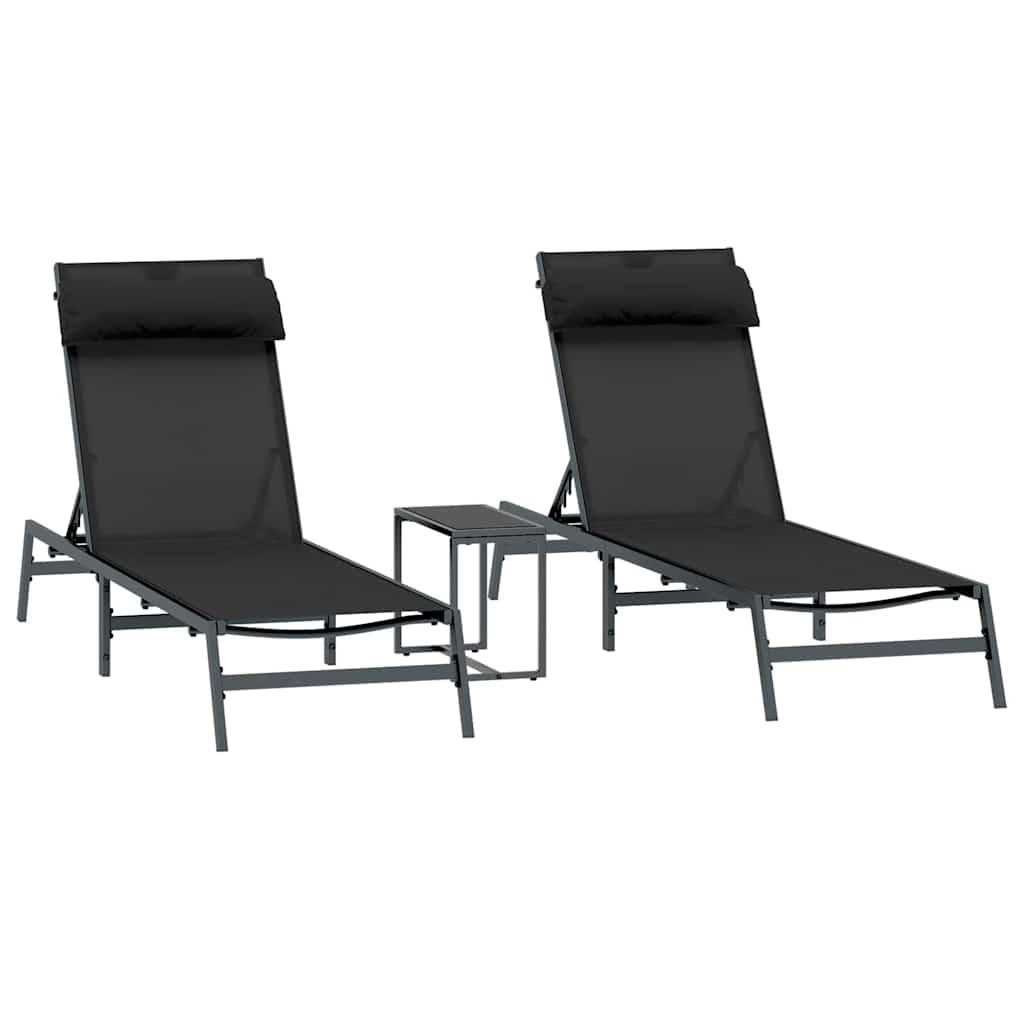 Lettini da sole con tavolo 2-persona 3 pcs Nero e antracite