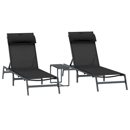 Lettini da sole con tavolo 2-persona 3 pcs Nero e antracite
