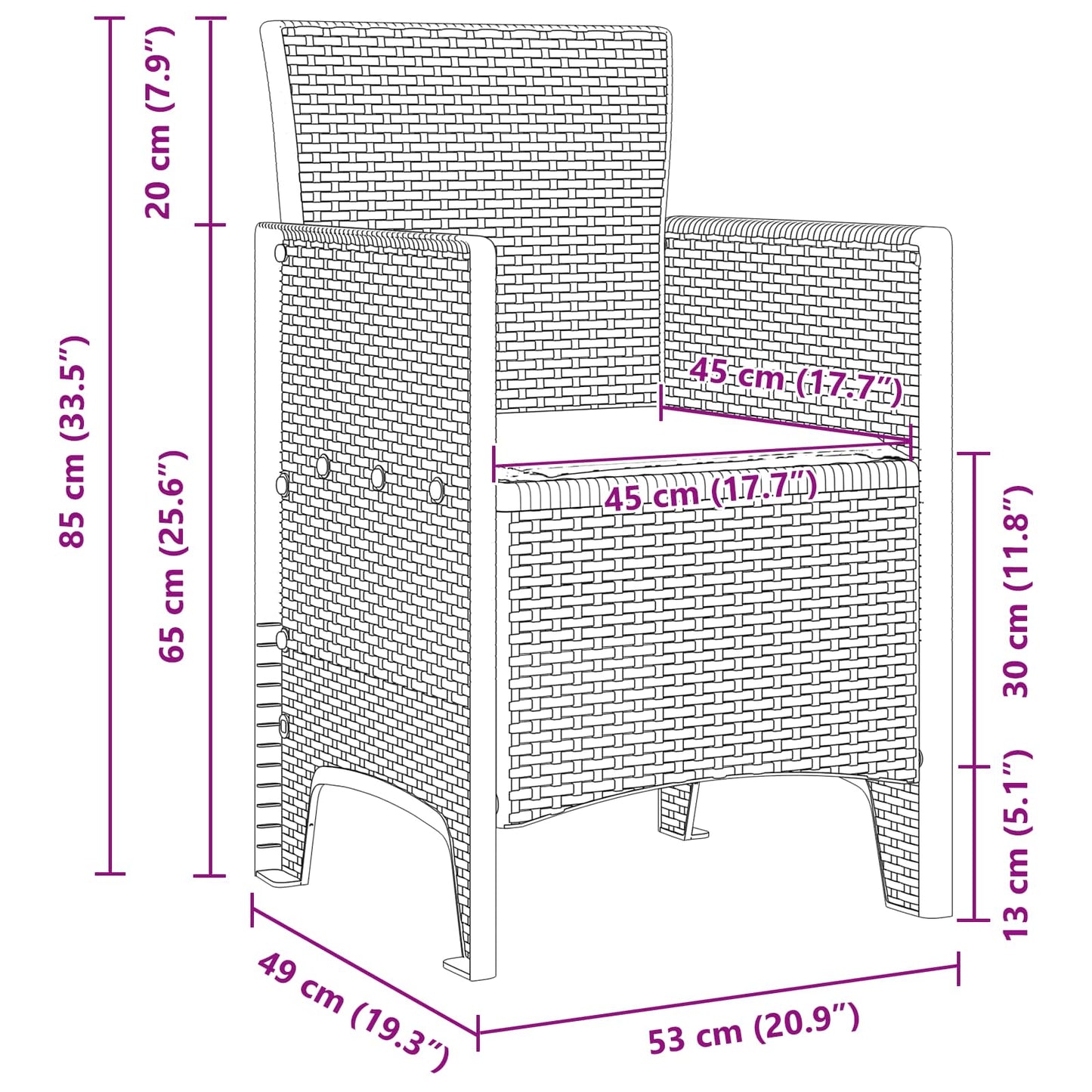 Sedia da Giardino 4 pcs Marrone 53 x 49 x 85 cm Polipropilene