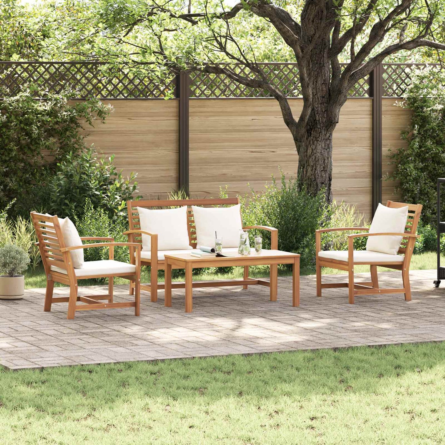 Set Divano da Giardino 4 pcs Naturale Legno di teak solido | homemem39