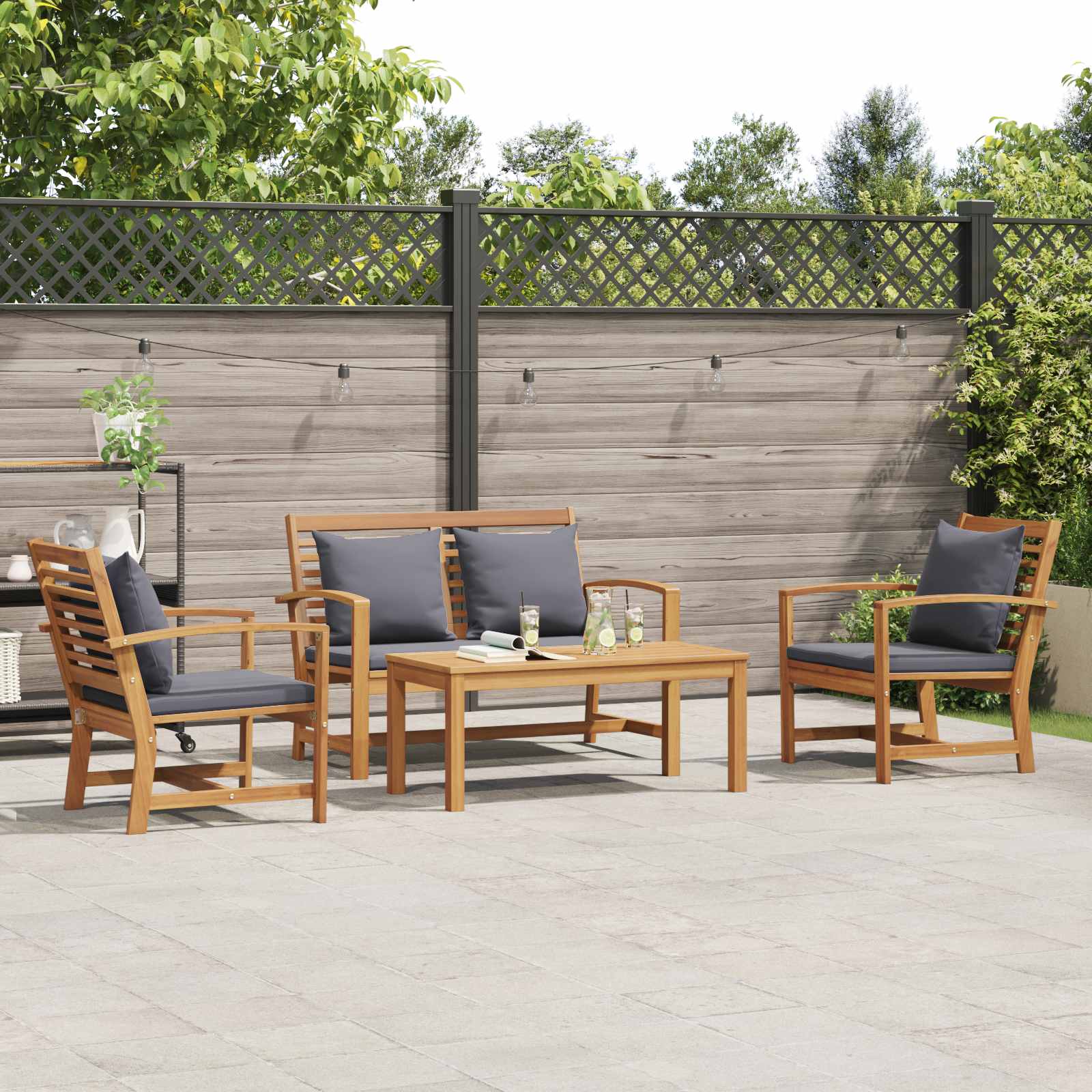 Set Divano da Giardino 4 pcs Naturale Legno di teak solido | homemem39