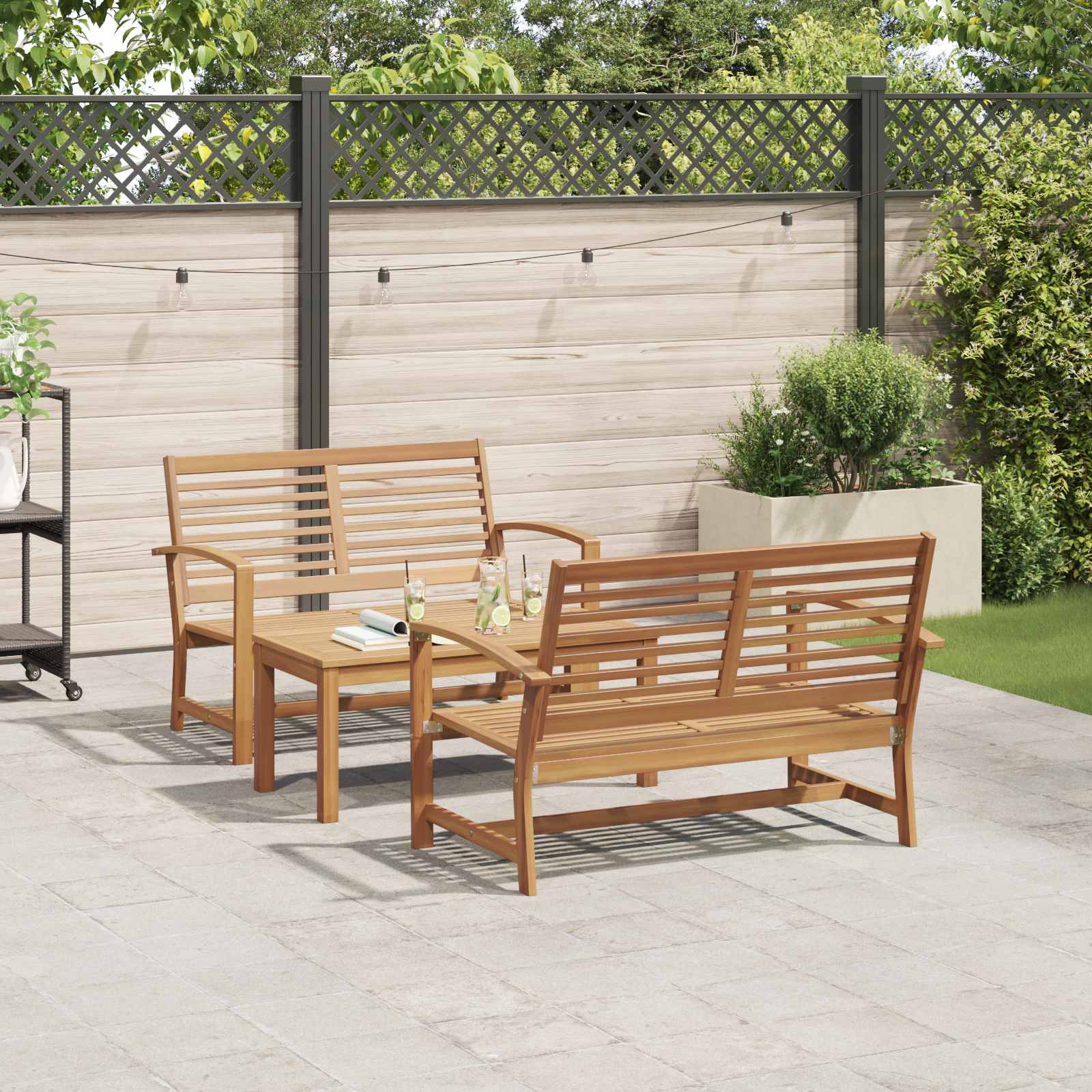 Set Divano da Giardino 3 pcs Naturale Legno di teak solido | homemem39