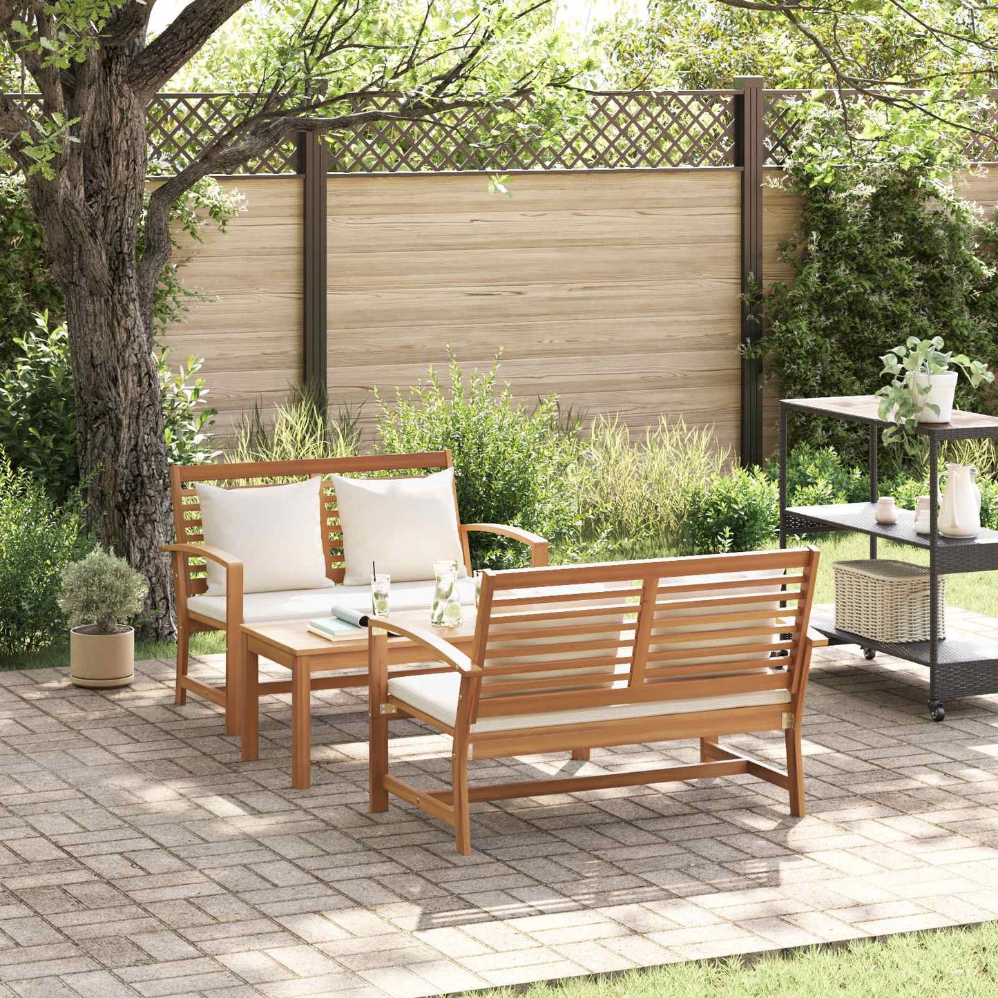 Set Divano da Giardino 3 pcs Naturale Legno di teak solido