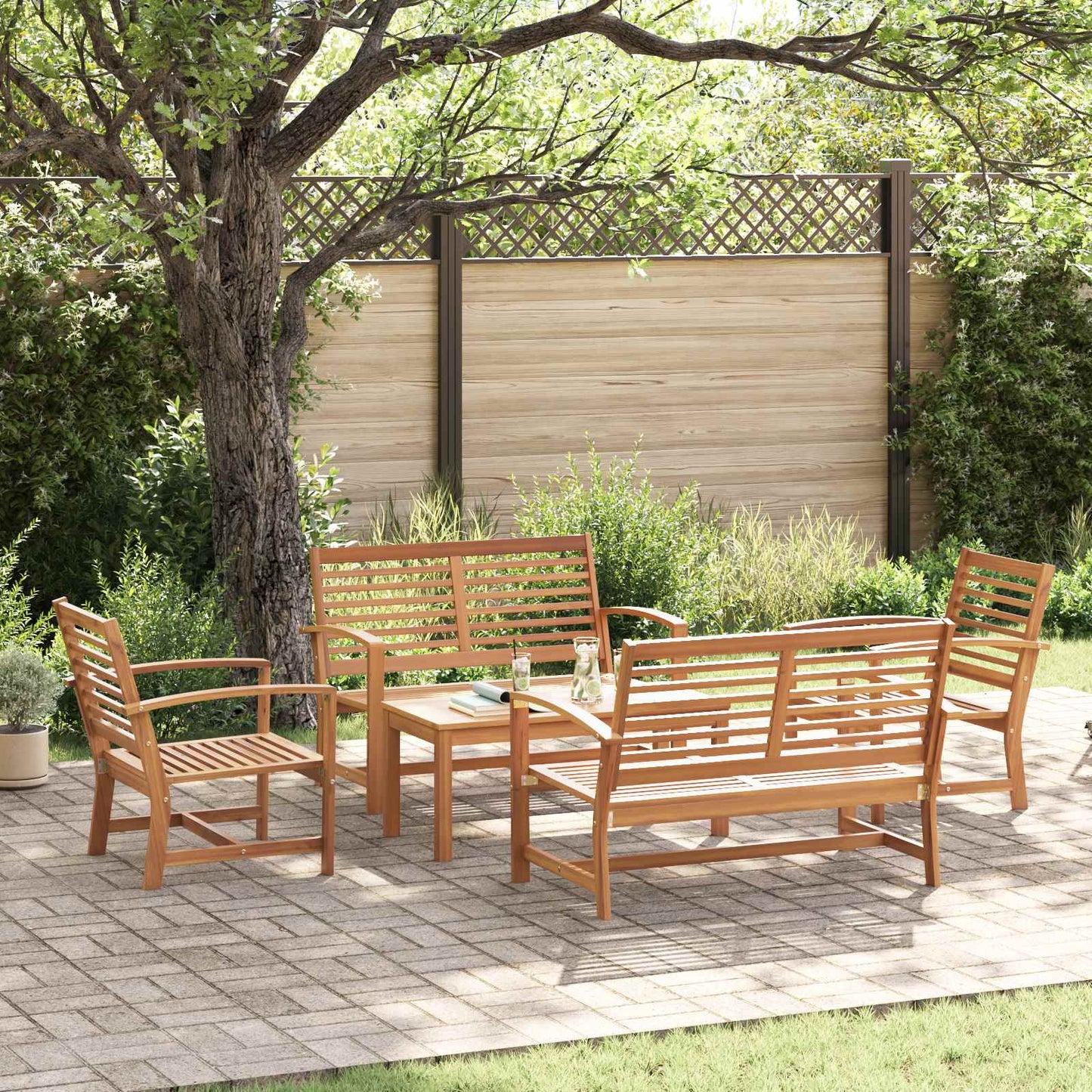 Set Divano da Giardino 5 pcs Naturale Legno di teak solido | homemem39