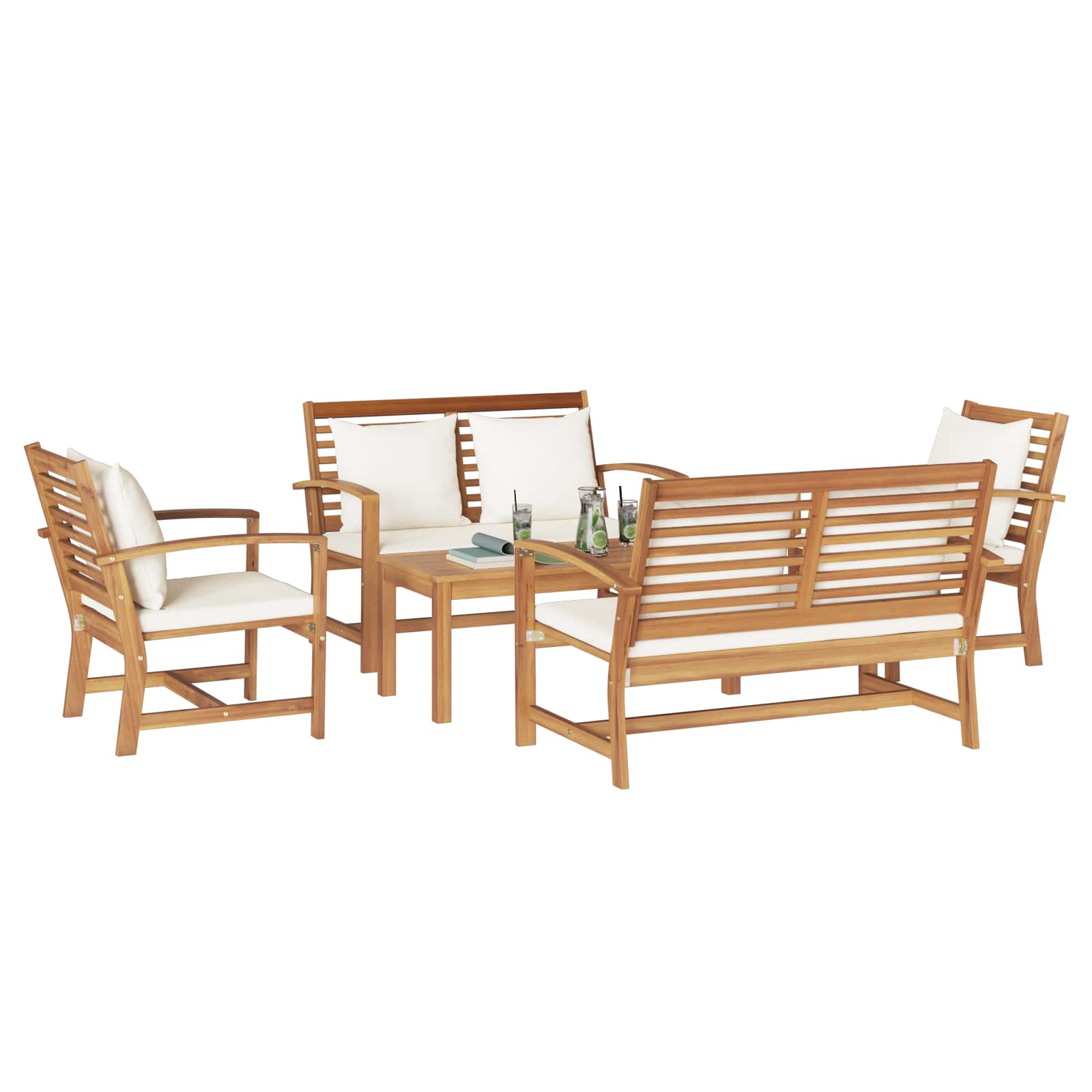 Set Divano da Giardino 5 pcs Naturale Legno di teak solido | homemem39