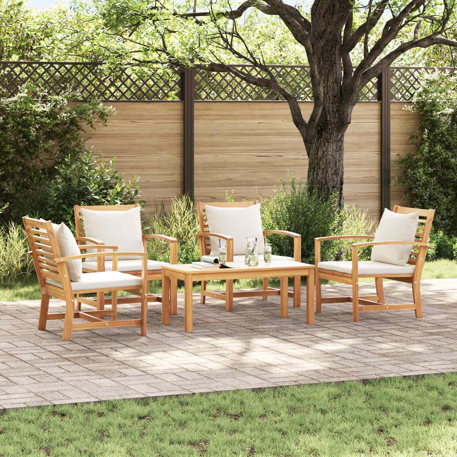 Set Divano da Giardino 5 pcs Naturale Legno di teak solido | homemem39