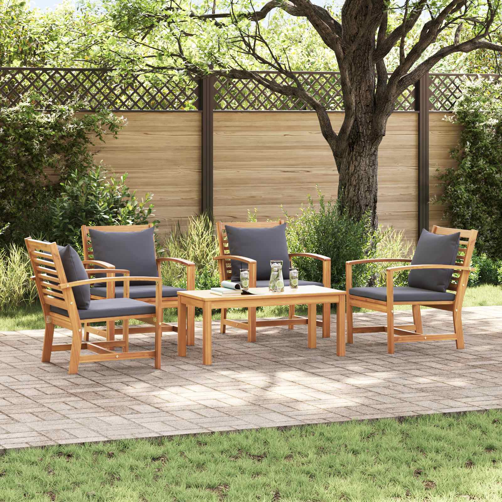Set Divano da Giardino 5 pcs Naturale Legno di teak solido | homemem39