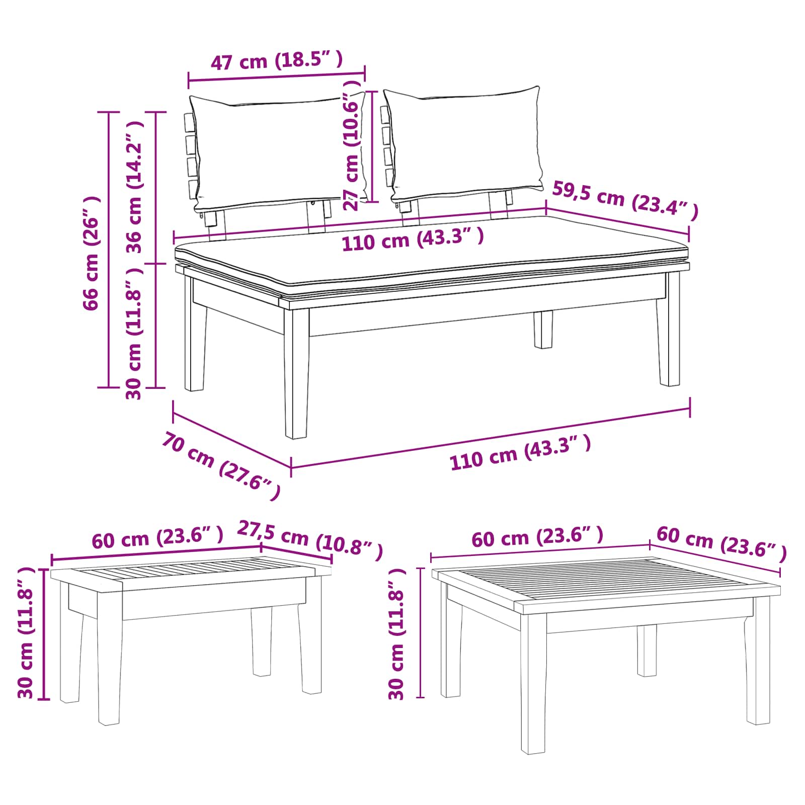 Set Divano da Giardino 3 pcs Marrone e Grigio | homemem39