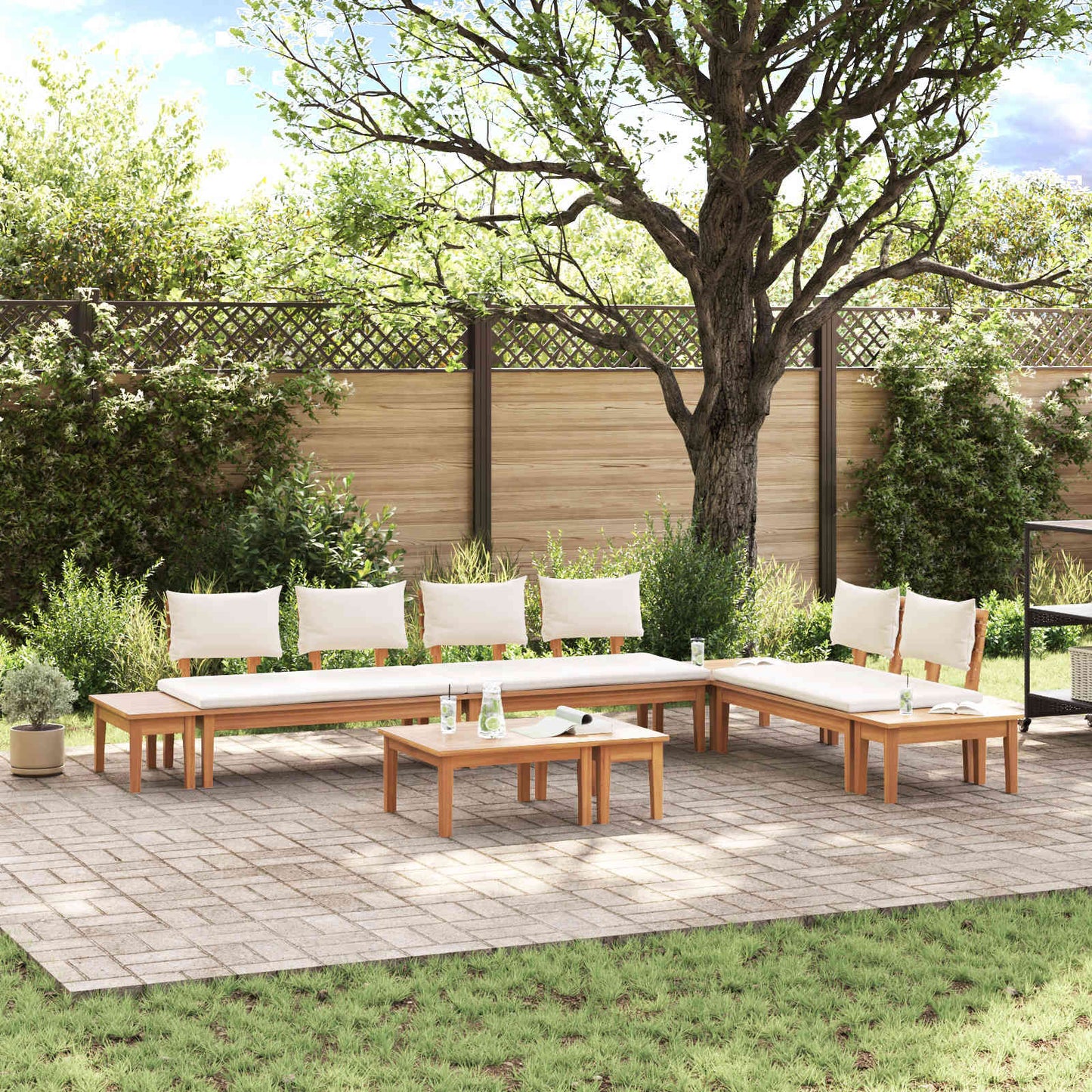 Set Divano da Giardino 5 pcs Marrone e Crema | homemem39